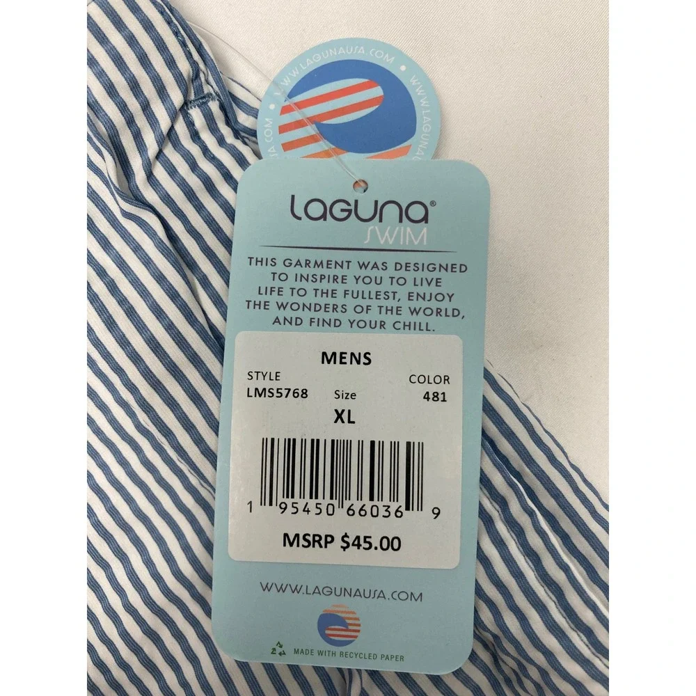 Laguna Swim Trunks Men's‎ XL Blue White Striped Lined Drawstring Shorts NWT
